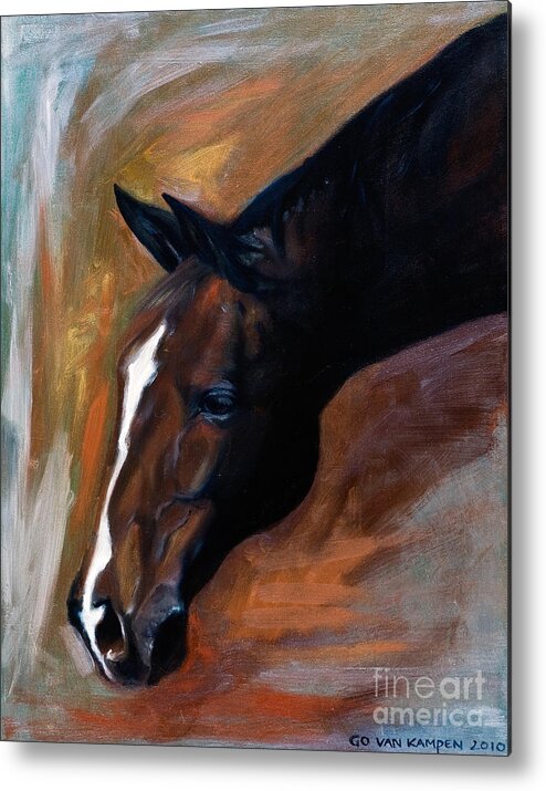Horse Metal Print featuring the painting horse - Apple copper by Go Van Kampen