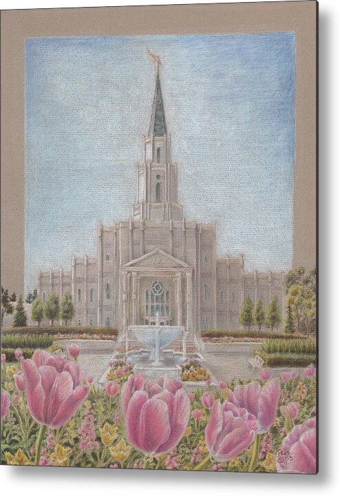 Houston Metal Print featuring the drawing Houston TX LDS Temple by Pris Hardy