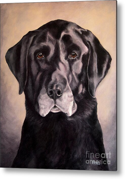 Lab Metal Print featuring the painting Hunting Buddy Black Lab by Amy Reges