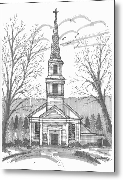Hurley Church Metal Print featuring the drawing Hurley Reformed Church by Richard Wambach