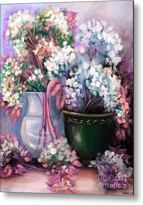 Hydrangeas Metal Print featuring the painting Hydrangeas Still Life Pink by Bella Apollonia