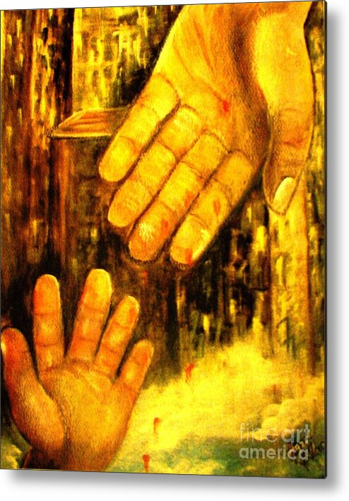 Child's Hand Metal Print featuring the painting I Chose You by Hazel Holland