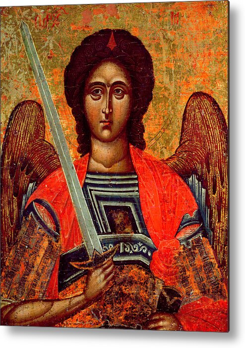 Icon Of The Angel Michael Metal Print featuring the painting Icon of the Angel Michael by Greek School