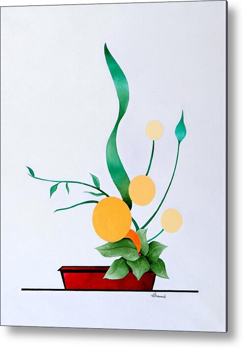Botanical Metal Print featuring the painting Ikebana #1 Red Pot by Thomas Gronowski