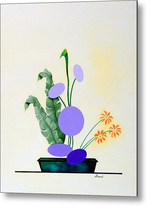 Botanical Metal Print featuring the painting Ikebana #2 Green Pot by Thomas Gronowski