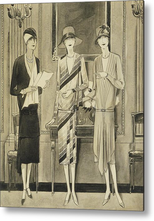 Fashion Metal Print featuring the digital art Illustration Of Three Fashionable Women by William Bolin
