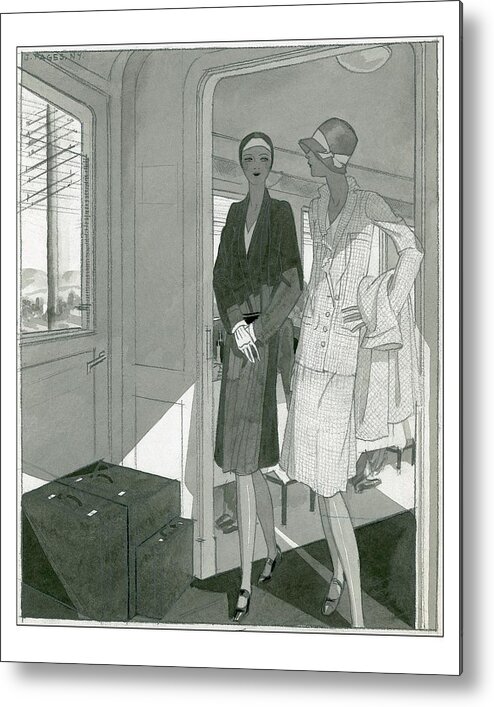 Fashion Metal Print featuring the digital art Illustration Of Two Women Traveling Cross-country by Jean Pages