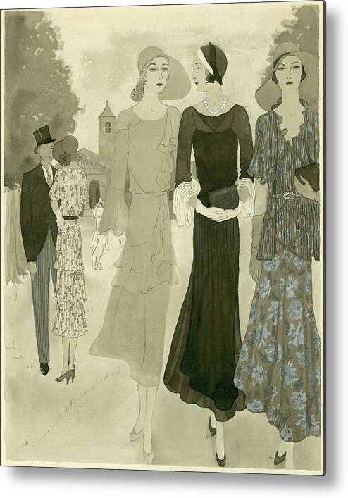 Fashion Metal Print featuring the digital art Illustration Of Wedding Guests At A Country by Barbara E. Schwinn