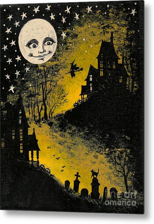 Print Metal Print featuring the painting In the Halloween Moonlight by Margaryta Yermolayeva