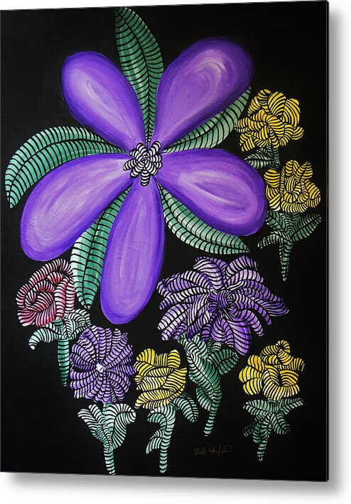 Purple Swirl Wildflower Metal Print featuring the painting Into the Night Garden Purple Swirl Wildflower by Barbara St Jean