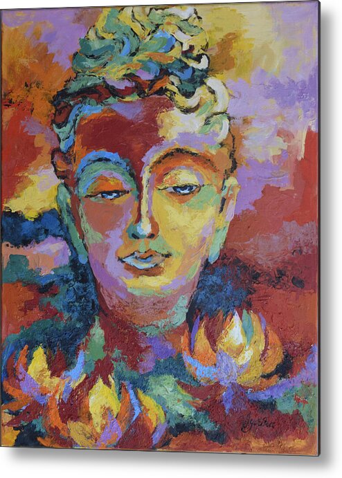 Buddha Metal Print featuring the painting Introspection by Jyotika Shroff