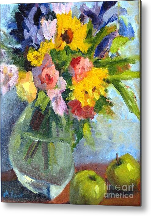Sunflowers Metal Print featuring the painting Irises and Apples by Maria Hunt