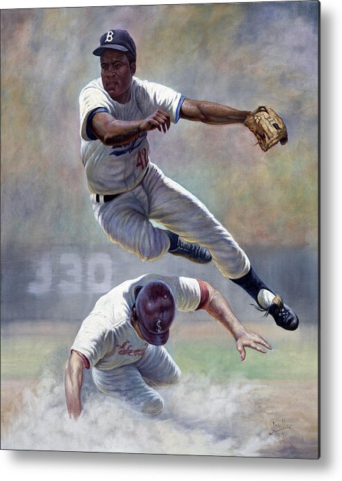 Sports Metal Print featuring the painting Jackie Robinson by Gregory Perillo