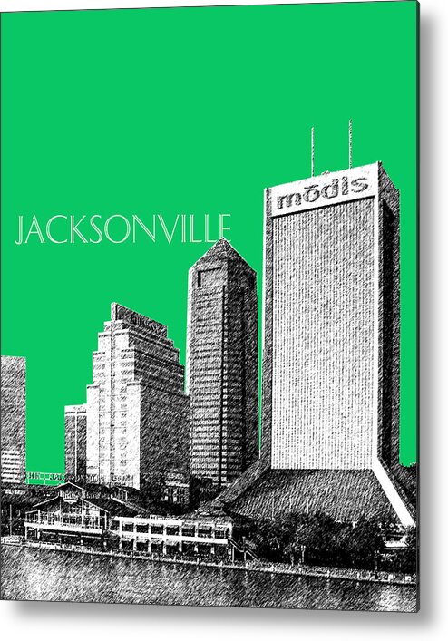Architecture Metal Print featuring the digital art Jacksonville Florida Skyline - Green by DB Artist