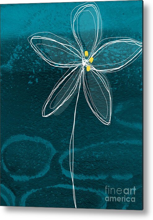 Abstract Flower Floral Botanic Garden Jasmineurban Painting Drawing Yellow White Blue Aqua Lines Circles Petals Bloom Blossom Office Lounge Studio Hotel Lobby Healthcare Hospitality living Room Bedroom Bold Metal Print featuring the painting Jasmine Flower by Linda Woods