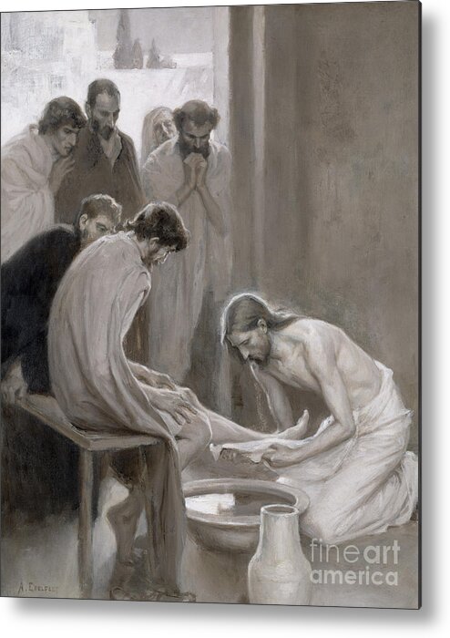 Disciple Metal Print featuring the painting Jesus Washing the Feet of his Disciples by Albert Gustaf Aristides Edelfelt
