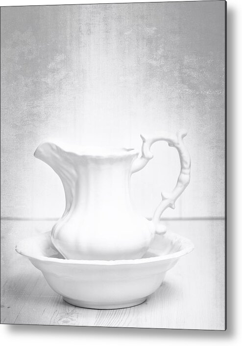 White Metal Print featuring the photograph Jug And Bowl by Amanda Elwell