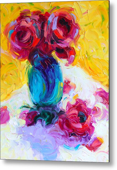 Rose Metal Print featuring the painting Just Past Bloom - roses still life by Talya Johnson