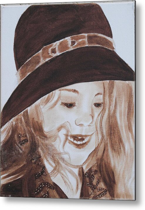 Portraits Metal Print featuring the painting Kids in Hats - Michelle by Kathie Camara