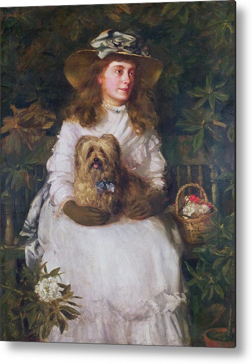 Dog Hat Metal Print featuring the painting La Jeunesse, 1884 by Patrick William Adam