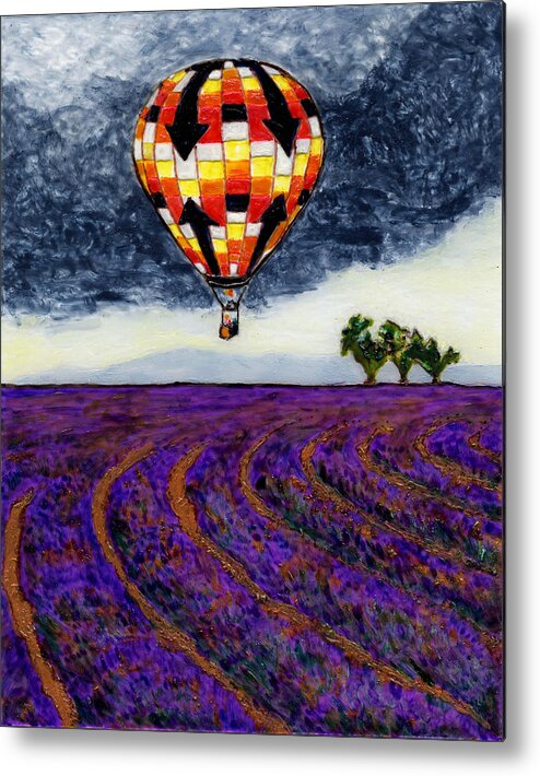 Hot Air Balloon Metal Print featuring the painting L'Air Chaud sur Sault Provence by Phil Strang
