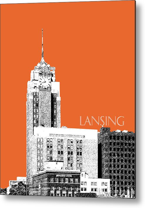 Architecture Metal Print featuring the digital art Lansing Michigan Skyline - Coral by DB Artist