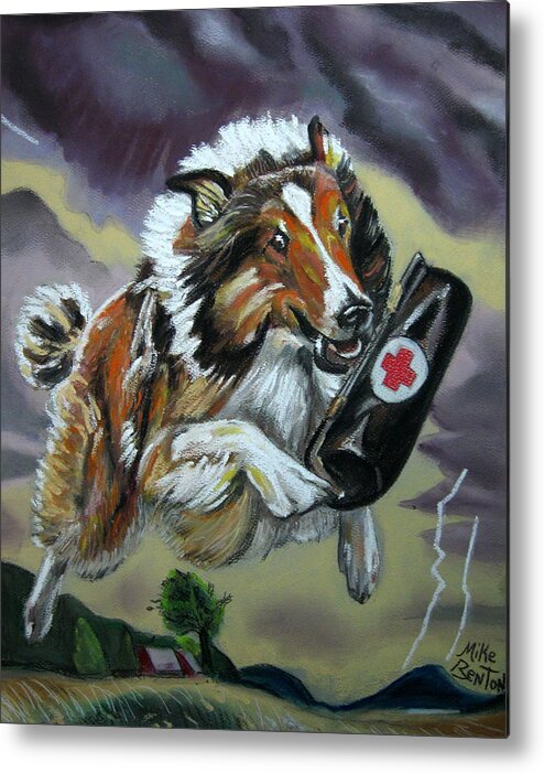Dog Metal Print featuring the pastel Lassie by Mike Benton