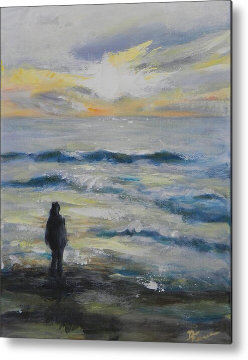 Ocean Metal Print featuring the painting Leah making wish at sunset by Deborah Ferree