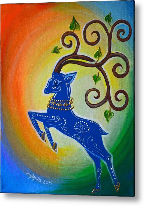 Stag Metal Print featuring the painting Leap into Happiness by Agata Lindquist