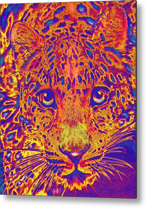 Leopard Metal Print featuring the digital art Leopard Eyes Orange by Jane Schnetlage
