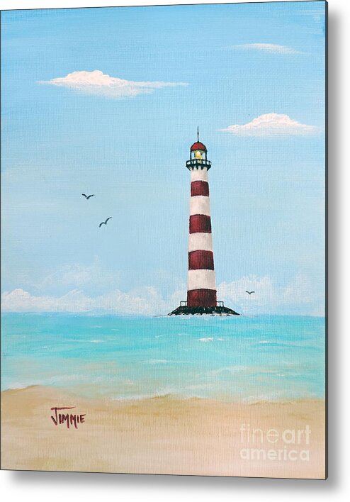 Striped Lighthouse Metal Print featuring the painting Lighthouse With Stripes by Jimmie Bartlett