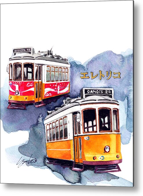 eletrico Of Lisbon Metal Print featuring the painting Lisbon streetcar by Yoshiharu Miyakawa