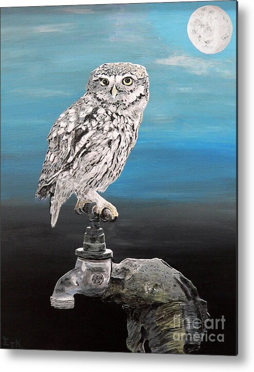 Little Owl Metal Print featuring the painting Little Owl on Tap by Eric Kempson