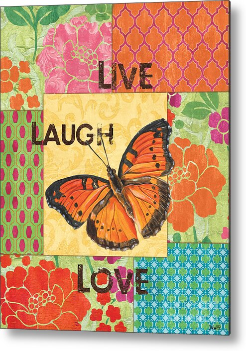 Butterfly Metal Print featuring the painting Live Laugh Love Patch by Debbie DeWitt