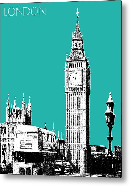 Architecture Metal Print featuring the digital art London Skyline Big Ben - Teal by DB Artist