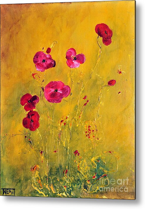 Abstract Metal Print featuring the painting Lonely Poppies by Teresa Wegrzyn