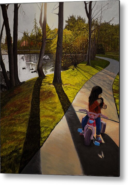 Little Girl Metal Print featuring the painting Looking Away by Thu Nguyen