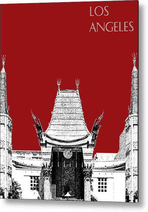Architecture Metal Print featuring the digital art Los Angeles Skyline Graumans Chinese Theater - Dark Red by DB Artist