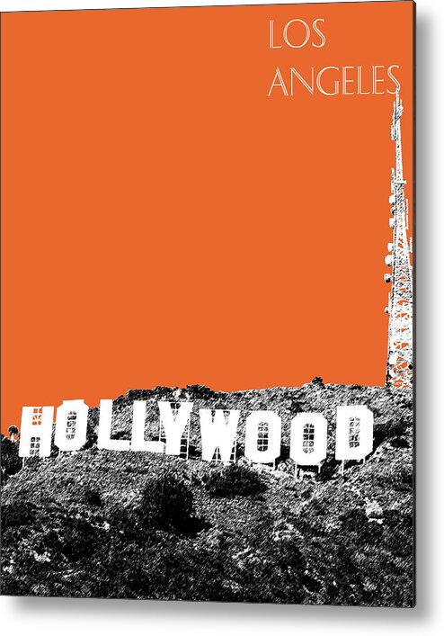 Architecture Metal Print featuring the digital art Los Angeles Skyline Hollywood - Coral by DB Artist