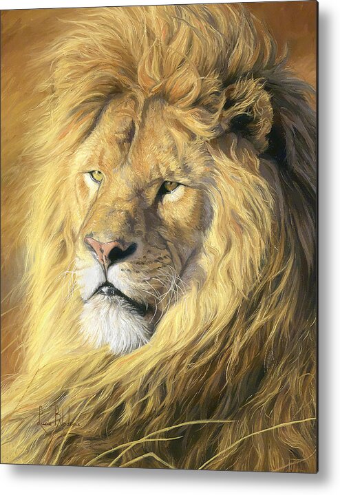 Lion Metal Print featuring the painting Majestic - Detail by Lucie Bilodeau