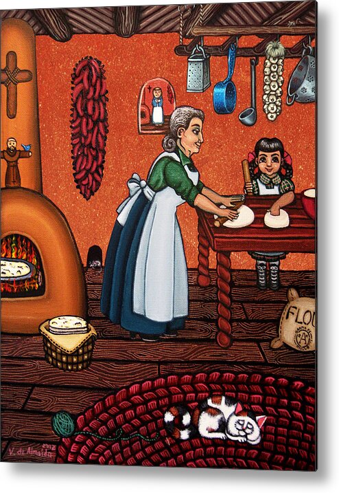 Cook Metal Print featuring the painting Making Tortillas by Victoria De Almeida