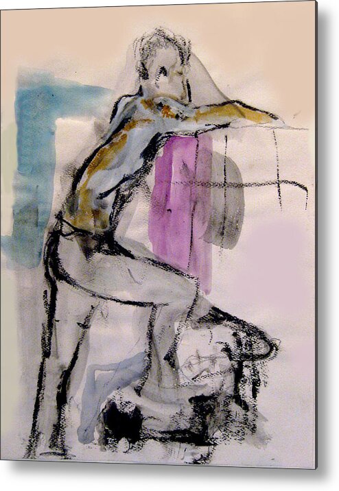 Watercolor Metal Print featuring the painting Male Figure Standing Arm Extended by James Gallagher