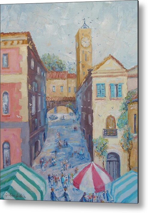  Italian Hill Townscape Metal Print featuring the painting Market Day Orvieto Italy by Elinor Fletcher