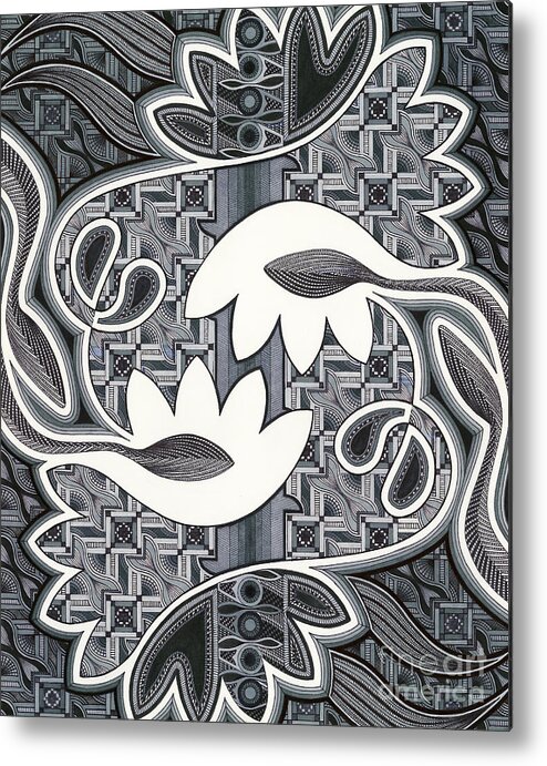 Abstract Metal Print featuring the drawing Masquerade by Lucia Lara