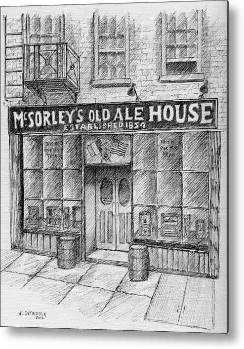 Old Bar. Ale House. Mcsorlrys Metal Print featuring the drawing McSorleys Ale House by Al Intindola