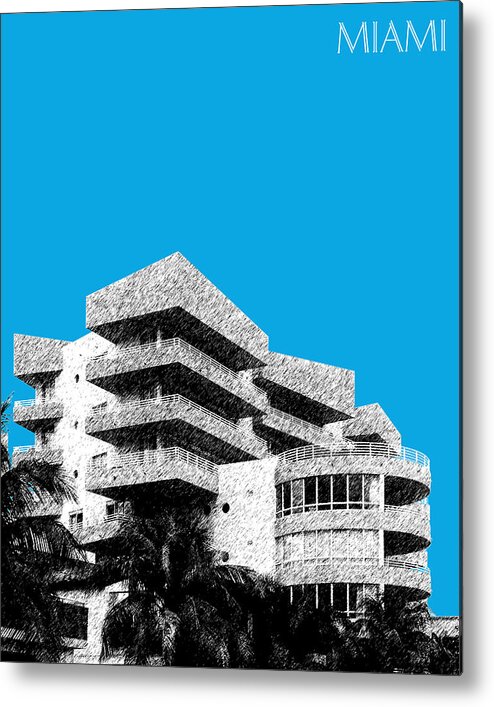 Architecture Metal Print featuring the digital art Miami Skyline Art Deco District - Ice Blue by DB Artist