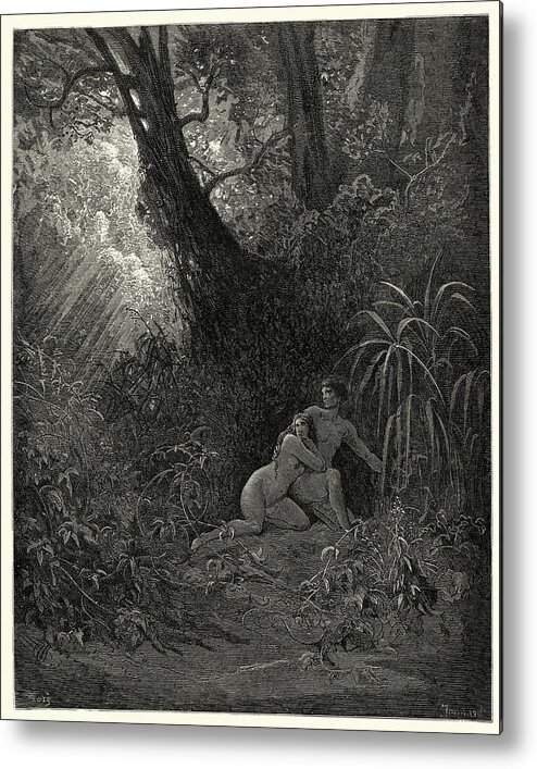 Event Metal Print featuring the drawing Milton's Paradise Lost - hid themselves amoung, The thickest trees by Duncan1890