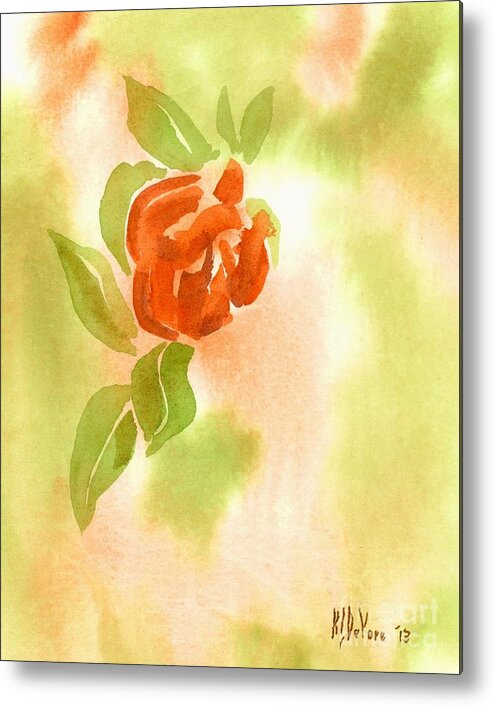 Miniature Red Rose In The Garden Metal Print featuring the painting Miniature Red Rose II by Kip DeVore