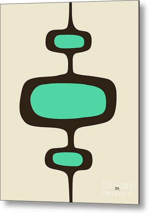 Mid Century Modern Metal Print featuring the digital art Mod Pod One Aqua with Brown by Donna Mibus