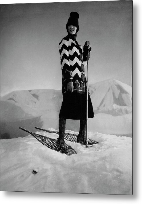 Accessories Metal Print featuring the photograph Model Wearing A Striped Sweater On Snow by Edward Steichen